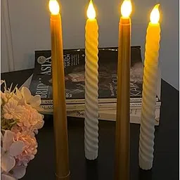 The Decor Cycle 4 Pcs (2 Each) LED Flameless Golden and Spiral Taper Candles | Romantic Love Gift for Him/Her | Candle Light for Couple Decor, Home Decor, Candlelight Dinner, Bedroom, Janmashtami-picture-20