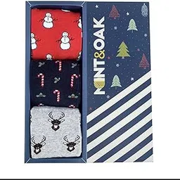 mint & oak Printed Christmas Socks For Men, Cotton Crew Colorful Secret Santa Gift Box for Men, Xmas Calf Length Boys Socks With Fun Prints - Gift Box of 3-picture-53
