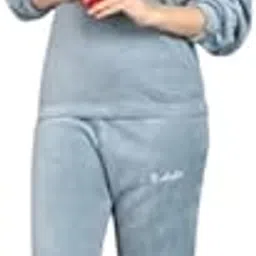 Winter Women Woolen Plain Velvet Winter Nightwear Suit Top and Pajama Set, Regular Comfort Fit (28 Till 34) Blue-image-65