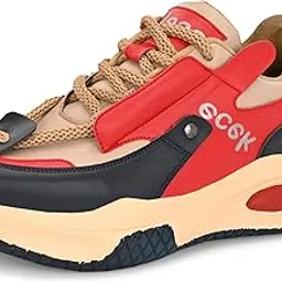 shoe island Men's Chunky Sneakers | Stylish Red Beige Black Casual Shoes with Comfort Sole Sports Shoes for Men-picture-17