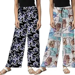 PAYALTEXTILE Elegant Women?s Printed Lounge Pants | Comfortable Rayon Material | Wide Leg Casual Bottoms for Everyday Comfort pack of 2-picture-19