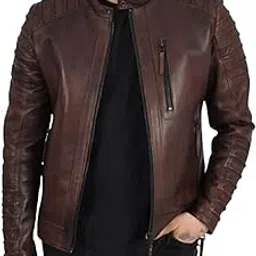luis leather Crampy Brown Genuine Leather Solid Biker Jacket for Men's, lightweight Motorcycle jacket-picture-50