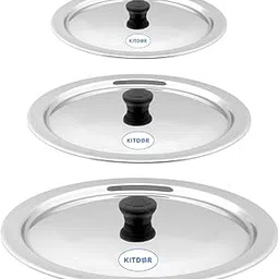 Kitdor Glossy Steel Lids for Utensils with Knobs | Melt-Free with a Good Gripsteel Lid for Kadai and Other Utensils | Round, Rust Resistant Steel (3 Pcs Set, Small)-picture-27
