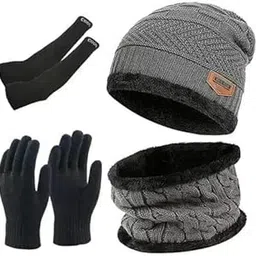 BUY FOR HAPPINESS Stylish Men's Black Cotton Beanie Set – Includes Winter Cap, Gloves, and Sleeves – Warm, Comfortable, and Trendy Accessories for Outdoor Sports and Casual Wear.-image-85