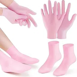 MIRVAAN 2 Pairs Moisturizing Glove Socks Set, Silicone Gel Spa Socks For Dry Cracked Skin, Silicone Gel Heel Socks Anti Slip,For Foot and Hand Softening, Calluses, Foot Care After Pedicure(Pink)-image-52