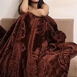 Infinity Club Velvet Floral Embossed Super Soft Heavy Single Bed Mink Blanket for Winter (Brown, Double)-picture-19