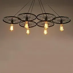 Prop It Up Baycher Loft Stair Style Wheel Round Pendant Hanging Vintage Lamp Black Iron E27 Edison Bulbs Indoor Home Restaurant Ceiling Light Chandelier (Color : Six Heads-Black).-image-42