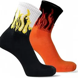 sockscarving feel the comfort ockscarving Feel The Comfort Pure Premium Cotton Black and Orange, 2 Pairs Crew Socks, For Men and Women - Stretchable Free Size Anti Odur Sweat Free Anti Slip-picture-12