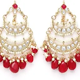 karatcart Gold Plated Red Tumble Kundan Chandbali Earrings for Women-picture-43