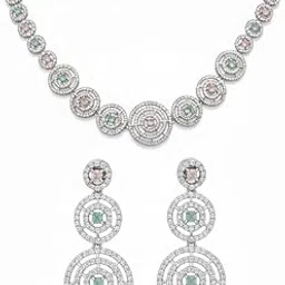 la fille d'or American Diamond Rhodium Plated Multi-Color Cz Stone Choker Necklace with Matching Drop Earrings Jewelry Set for Women & Girls | Diwali, Karwa Chauth, Wedding, Anniversary, Festive & Party | Gift for Wife, Mother, Sister | Comes in an Elegant Jewelry Box-picture-42