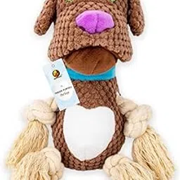 Foodie Puppies Dog Squeaky Plush Rope Toy - (Brown Bulldog Plush Toy) | Crinkle, Non-Toxic, Stuffed, Teething, Chewing, Playing, & Tug-of-War | for Small Dogs and Puppies (Size: 29cm)-image-39