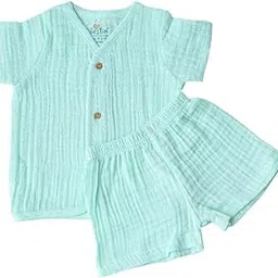 first in Muslin Bubble Crinkle Jabla Shorts Set for Baby Boys & Girls | Half Sleeve Soft Cotton Muslin Infant Clothing | Lightweight Outfit-picture-36