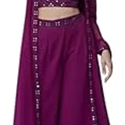 rebika trendz Women's Embroidered Mirror Work Top, Shrug, and Palazzo Set Stylish Ethnic Wear for All Occasions-picture-21