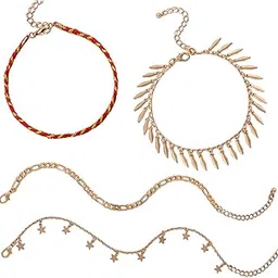 scintillare by sukkhi Fashionable Gold Toned Stars Charm Fashion Combo Anklets for Women-picture-15