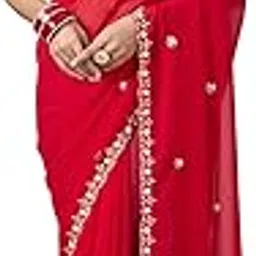 fliqo Designer Georgette Chiffon Saree | Moti Work Border | Embroidered Blouse | Soft & Light Weight |-picture-57