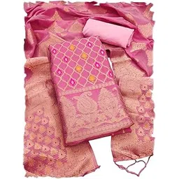 pandadi saree Pandadi Women's Chanderi Silk Zari Weaving Ethnic Motif Unstitched Dress Material-picture-29