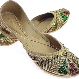 fulkari Women's Sunshine Genuine Soft Leather Embroidered Jutis | Bite and Pinch Free Jutti | Punjabi Formal Juttis | Girl's Wedding Flat Ladies Mojari | Formal Ethnic Juti |-picture-49