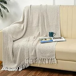 SASHAA WORLD Cotton Spring-Hued Chevron Throw Blanket | 130x180 cm Soft Lightweight Beige Blanket for Sofa, Bed, or Chair | Elegant Chevron Pattern for Cozy Year-Round Home Décor-picture-40