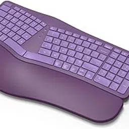 MK960 Ergonomic Wireless Keyboard Mouse Combo, Bluetooth/2.4G Split Design Keyboard with Palm Rest and 4 Level DPI Adjustable Wireless Mouse Multi-Device, Rechargeable, for Windows/Mac/Android(Purple) image 1
