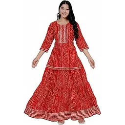 jaipur moda Women’s Bandhani Print Kurta with Flared Skirt | Jaipuri Ethnic Set with Gota Patti Detailing | Festive & Ethnic Wear-picture-47