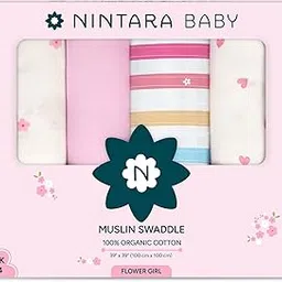 NINTARABABY Swaddles - 100% Organic Premium Muslin Cotton, 39" x 39" (100 cm x 100 cm), Ultra-Soft, Breathable & Lightweight, Hypoallergenic, Gifts for Newborn Girls, Pack of 4-picture-25