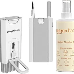 Amazon Basics 8-in-1 Cleaning Kit for Laptop, Mobile, iPhone, AirPods, Earbuds, Keyboard | Multifunctional Tool Kit | Includes Microfibre Cloth & 250 ml Cleaning Liquid image 1
