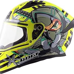 Vega Bolt Ninja ISI and DOT Certified Glossy Finish Full Face Helmet for Men with Clear Visor-Neon Yellow Grey-M-picture-18