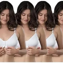 Women's Full Coverage Cotton Front Open Saree Bra for Women Non Padded Non-Wired Cut and Sew Design Everyday Bra(Pack of 4) (White)-image-0