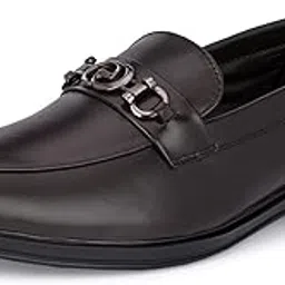 guava Men's Genuine Leather Buckle Emblished Formal Loafers-picture-11