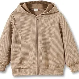 rmfashion Quilted Zip-Up Hoodie Jacket, Textured Chevron Pattern, Beige-picture-41