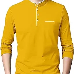 ausk Men's Cotton Henley Neck Full Sleeve Solid Regular Fit T-Shirt (Small; Yellow)-picture-10