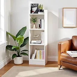 Woodwider Acadia 4-Tier Engineered Wood Bookshelf | Open Storage Rack for Living Room, Bedroom & Office | Modern Space-Saving Bookcase for Books, Décor & Plants | DIY (White) image 1