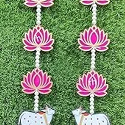 Sanvatsar Wood Home Decorative Lotus Wall Hanger with Cow Cutouts | Diwali Decoration, Home Decoration (Pink)-picture-70