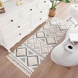 Ultica Fab Hand Woven 100% Natural Cotton Export Quality Designer Rug,Carpet, Bed Side Runner for Bedroom,Living Room, Size-2x5 feet or 60 cms x 152 cms (White Black)-picture-13