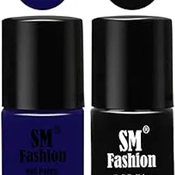SM FASHION Long Lasting Nail Polish | Nail Paint Combo 7 ml Each) - Set of 2 Dark Blue-Black-picture-38