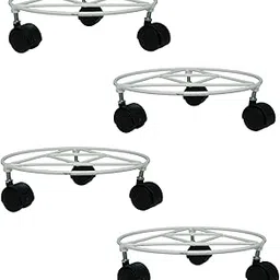 BonKaso Round Metal Plant Stand (Set of 4) with Wheels for Indoor & Outdoor Use (25.4x25.4x7.6 cm) | Heavy Duty Flower Pot Holder | Holds Up to 50kg | Corner Plant Rack for Heavy Plants - White-picture-31
