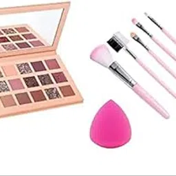 Nudes Eyeshadow Palette Natural Shimmery Matte Finish with 5 Pink Makeup Brushes Set and 1 Pink Beauty Blender For Women And Girls (Pack of 7)-picture-27