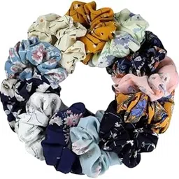 10 pcs Hair Scrunchies Floral Printed Hair Accessories Set for Women or Girl Rubber Band (Multicolor)-picture-39