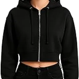 nuno Women's Cropped Zip-Up Hoodie, Athletic Sweatshirt, Available in Olive Green, Red, Black, Navy Blue, Brown, Full-Length Front Zipper, Drawstring Hood-picture-49