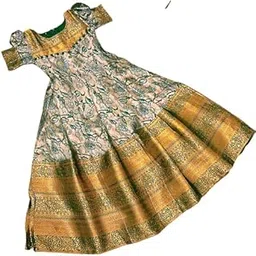 New Traditional Ethnic Silk Anarkali Frock Gown for Girls | Flared Indian Dress Long Gown | Kids Ethnic Wear Outfit-image-71