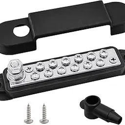 1/4" Stud Power Distribution Block Bus Bar with 12 x #8 Screws, Ampper 5.3" 12V 150A Marine BusBar Battery Distribution Block W/Cover for Car Audio Boat Solar (Black)-picture-30