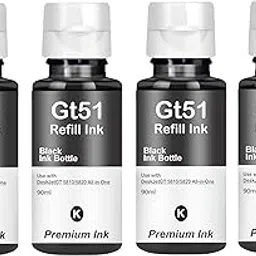 CANOFF HGT 51 Black Refill Ink Use for H.P. Deskjet Ink Tank 115 310 315 319 410 415 416 419 455 500 515 520 525 530 589 615 750 790 670 GT5810 GT5811 (Black HGT51 90ml Pack of 4) image 1