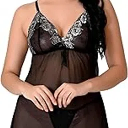 Women`s Net Lace Above Knee Transparent V-Neck Sleeveless Chemise Babydoll Lingerie S-3XL-image-1