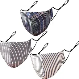 anti pollution smog smoke cold cough protective face mask Cotton Adjustable filter pocket 3 layer reusable washable for men, women (Pack of 3). Blue White Grey-image-72