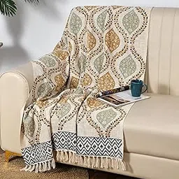 HomewayTex 100% Cotton Grace Block Printed Throw, Sofa Throw,Bed Throw and Blanket Etc. Size:-130X180 CMS OR 52X70 INCH, Colour:-Multi-picture-23