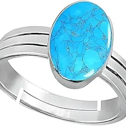 ptm Natural Turquoise/Firoza 3.25 Ratti to 10.25 Ratti or 3 Carat to 9.5 Carat Astrological Certified Gemstone Sterling Silver/bis Hallmark Adjustable Ring for Men & Women-picture-31