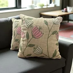Embroidered Cushion Covers 16x16 Inches (40x40 cm), – Boho Aesthetic Pillow Cover for Sofa, Couch, Bed, Earthy Tone, Minimalist Decorative Throw Pillow Cover (2, Pink Lotus)-picture-27