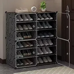 AYSIS DIY Shoe Rack Plastic Shoe Rack for Home Plastic Shelves Household, Shoe Rack with Door Outdoor for Heels/Shoes for Entryway,Hallway,Bedroom Living Room and Office (Black, 12-SHELF-4-DOOR)-image-30