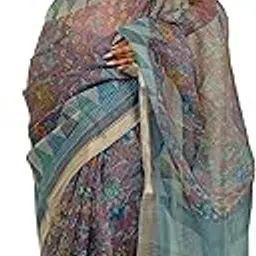 mirchi fashion Women's Kota Doria, Polyester Mix Leaf Floral Printed Saree with Blouse Piece-picture-30
