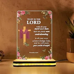 DECOCRU Acrylic Bible Verse LED Table Lamp | Religious Gifts for Women, Men | Night Lamp | Inspirational Scripture Butterfly Prayer Room Decor | Christians Gift for Office Desk, Home Decor (6x8 Inch)-picture-20